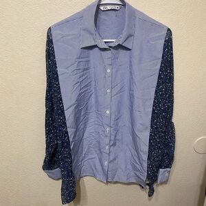 Zara button up striped floral statement long sleeve professional career office S